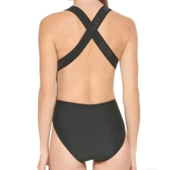 NWT DKNY Classic Black Women's One-Piece Swimsuit Sz Small - Picture 2 of 10